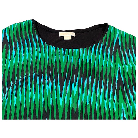 Michael Kors Top Womens 3X Green Black Abstract Ikat Print Boho Artsy Blouse - Picture 2 of 10